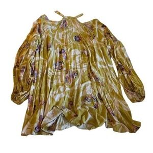 Free People Drift Away Floral Cold Shoulder Mini Dress Tunic Large Boho Summer